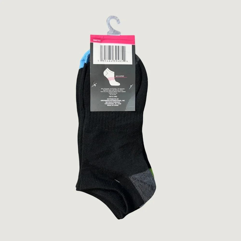 Juncture Socks Womens 5-9 Black Athletic Low Cut 3 Pair Arch Support Neon Accent